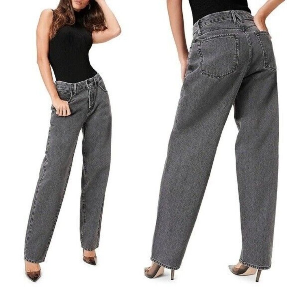 GOOD AMERICAN GOOD 90s HIGH-RISE STRAIGHT JEANS STRETCH BLACK 239 sz 2/26
